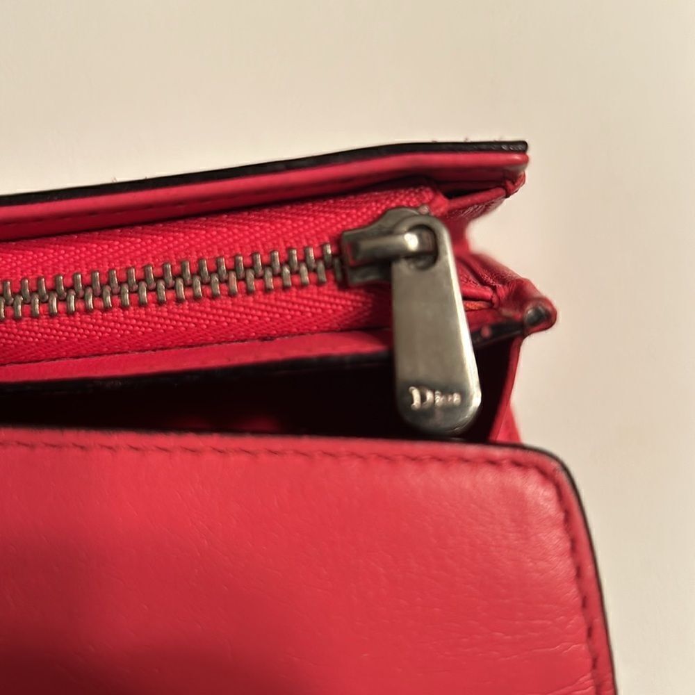 - Authentic Cristian Dior Leather Pink/Coral Wallet on a Chain - Picture 10 of 17